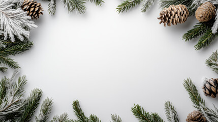 Frosty pine border snowy texture with pine cone accents creating calm winter scene