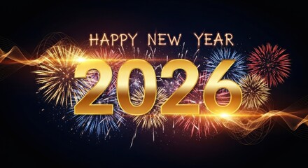 Festive celebration fireworks and gold numbers representing a new year