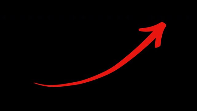 Animation of business graph with up arrow. handdrawn red arrow on transparent background
