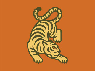 Tiger in vintage  style flat illustration vector