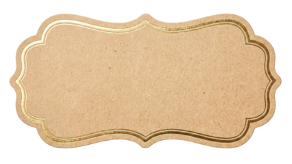Ornate oval kraft paper label with gold swirl corner decorations