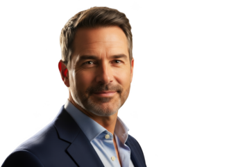 headshot, close-up portrait, serious expression, business attire, blazer, blue shirt, tidy hairstyle, clean-shaven, photorealistic, cinematic lighting, high quality, detailed, intricate, digital paint