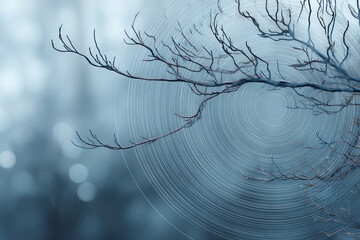 Winter Branch Against Concentric Rings: Abstract Frosted Blue Background for Design and Nature Themes