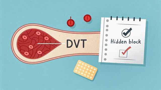 Medical illustration depicting deep vein thrombosis and associated symptoms - Powered by Adobe