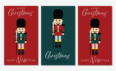 Christmas sale web banner with fir branches border and nutcracker, red background. Bright Christmas and New Year background, vector illustration.