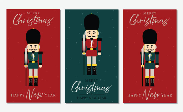 Christmas sale web banner with fir branches border and nutcracker, red background. Bright Christmas and New Year background, vector illustration. - Powered by Adobe