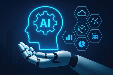 Artificial intelligence robot hand showcasing ai innovation and machine learning concepts, future tech