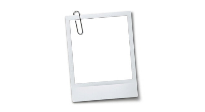 Blank polaroid frame with paperclip mockup for photo display and memories