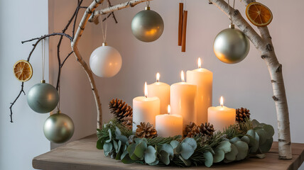 Decorated Christmas Tree with Ornaments and Gift Boxes