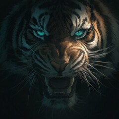 Fierce Tiger with Piercing Blue Eyes