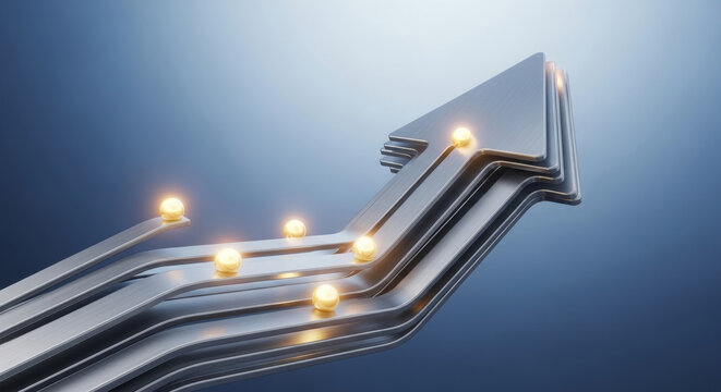 Upward Arrow with Glowing Elements Representing Growth and Progress
