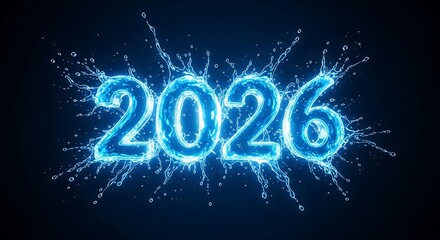 Water year two thousand twenty six with splash effect on dark background