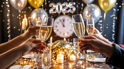 New Year 2025 Countdown Celebration with Champagne