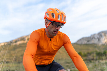 Cyclist making effort during intense outdoor training