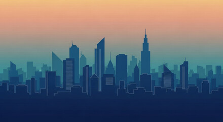 Naklejka premium Colorful City Skyline at Sunset with Modern Buildings