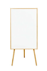 Blank canvas on a light brown wooden easel against black backdrop