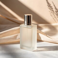 Modern Frosted Glass Perfume Bottle on Pastel Beige