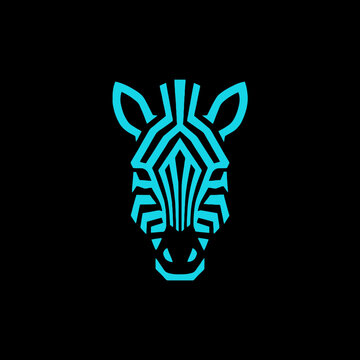 A stylized, geometric cyan zebra head logo on a solid black background.