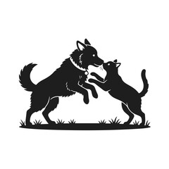 Illustration of a cat and dog. Pet friends, cute animals, cartoon pets, cat and dog, happy couple