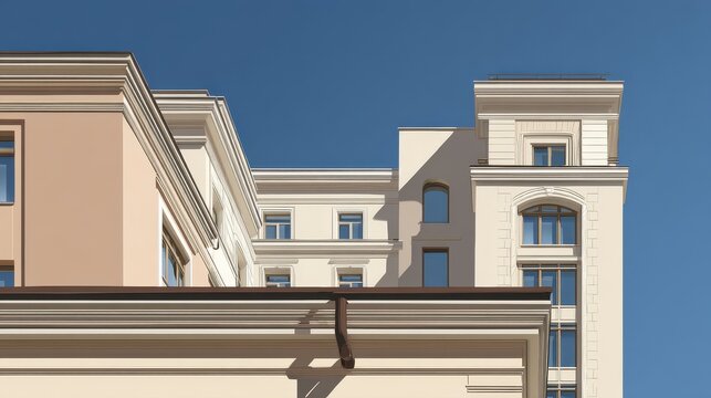 Elegant Classical Building Facades with Ornate Details Against Clear Blue Sky