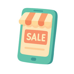 Smartphone with sale screen in clean flat style for modern marketing and discount promotions.
