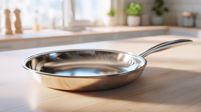 Simple steel cookware on a rustic counter with warm light and subtle shadows