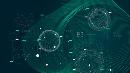 Information flow sorting and analysis, Neural network big data flow visualization, Futuristic technology artificial intelligence digital grid, Processing databases using algorithms, Quantum computing