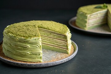 Japanese Matcha Crepe Cake Gourmet Food Photography