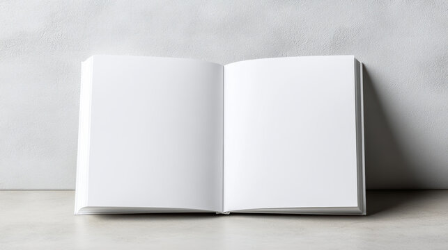 Open blank hardcover book on textured surface with soft cinematic light evoking calm