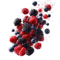 Mixed berry cluster vibrant raspberries, blueberries, and blackberries