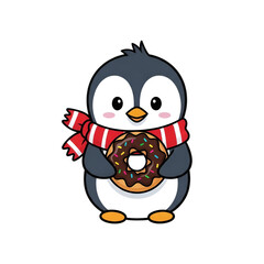 Fototapeta premium Penguin holding wreath smiling warmly for holidays on isolated pure transparent background
