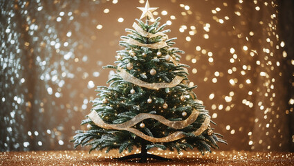 Festive glitter christmas tree over shiny background