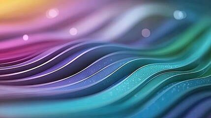 Abstract background with flowing, wavy lines in a gradient of purple, blue, and green, with soft bokeh lights.