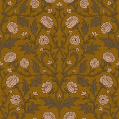Ornate Garden Twines Seamless Pattern. Intricate blooming vines and stylized florals create a rich, vintage botanical feel.