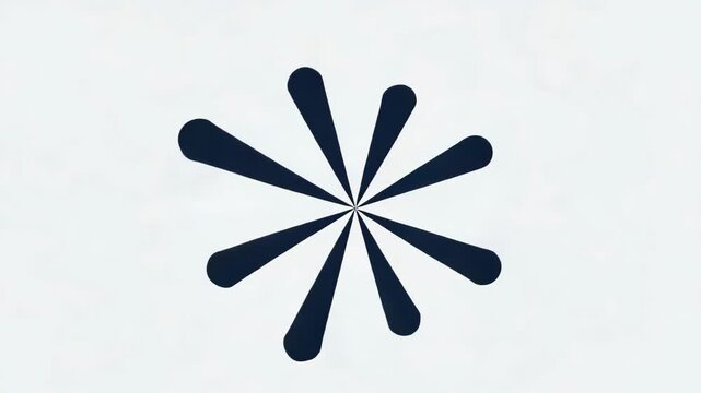 Abstract dark blue starburst or stylized flower shape radiating from center isolated on white background, 4k video