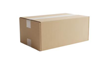 A brown cardboard shipping box, sealed with tape, ready for delivery or storage, presented on a clean transparent background, isolated on transparent background
