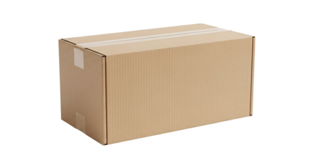 A single brown cardboard box, sealed with tape, ready for shipping, delivery, or storage, perfect for packaging, moving, and ecommerce concepts, isolated on transparent background