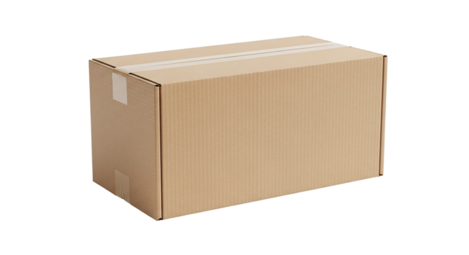 A single brown cardboard box, sealed with tape, ready for shipping, delivery, or storage, perfect for packaging, moving, and ecommerce concepts, isolated on transparent background