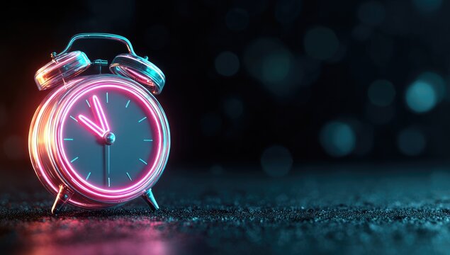 Retro alarm clock glows with vibrant neon