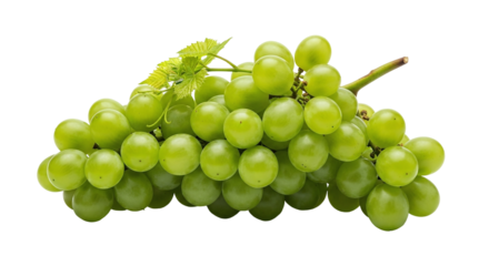 Fresh and vibrant green grapes, a healthy and delicious fruit, are beautifully presented and isolated on a clean transparent background, perfect for showcasing natural produce and healthy eating