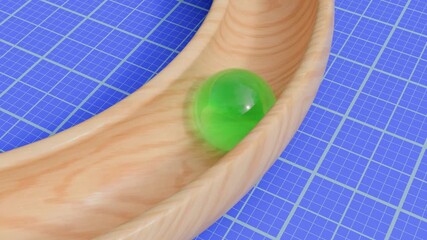 Rolling Glass Marble on Wooden Track Animation. Seamless Loop. 4K - Powered by Adobe