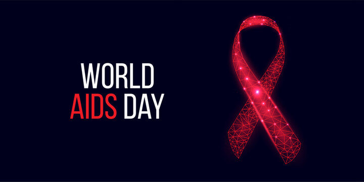 World Aids Day concept. Banner template with glowing red ribbon awareness. Vector illustration. - Powered by Adobe