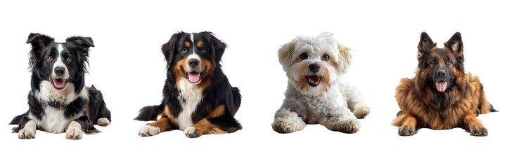 Set of Cute Dogs are Lying Isolated on Transparent Background. PNG