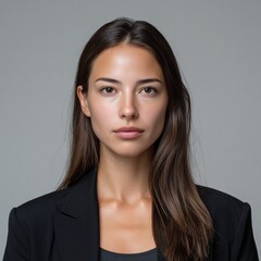 Neutral studio portrait of young woman