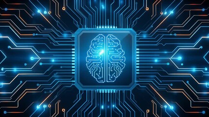 Futuristic digital brain circuit design representing artificial intelligence technology and innovation - Powered by Adobe