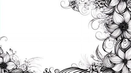 Elegant floral corner design with intricate black and white details