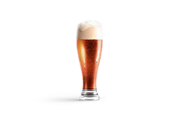 Blank dark beer glass mockup, png, transparent background, 3d rendering. Empty craft or amber froth alchohol in mug with drops mock up, cut out.
