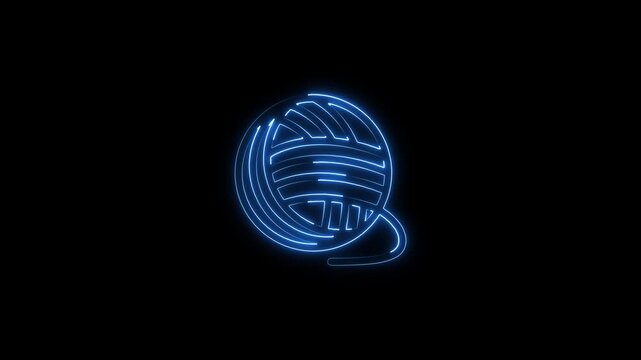 Blue Neon Yarn Ball Icon on Black Background wool thread