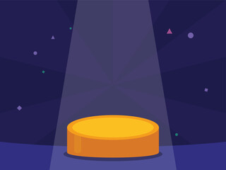 Single round stage with spotlight and confetti shapes backdrop