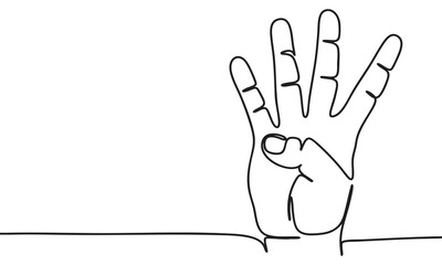Continuous Line Drawing of a Hand Showing Four Fingers